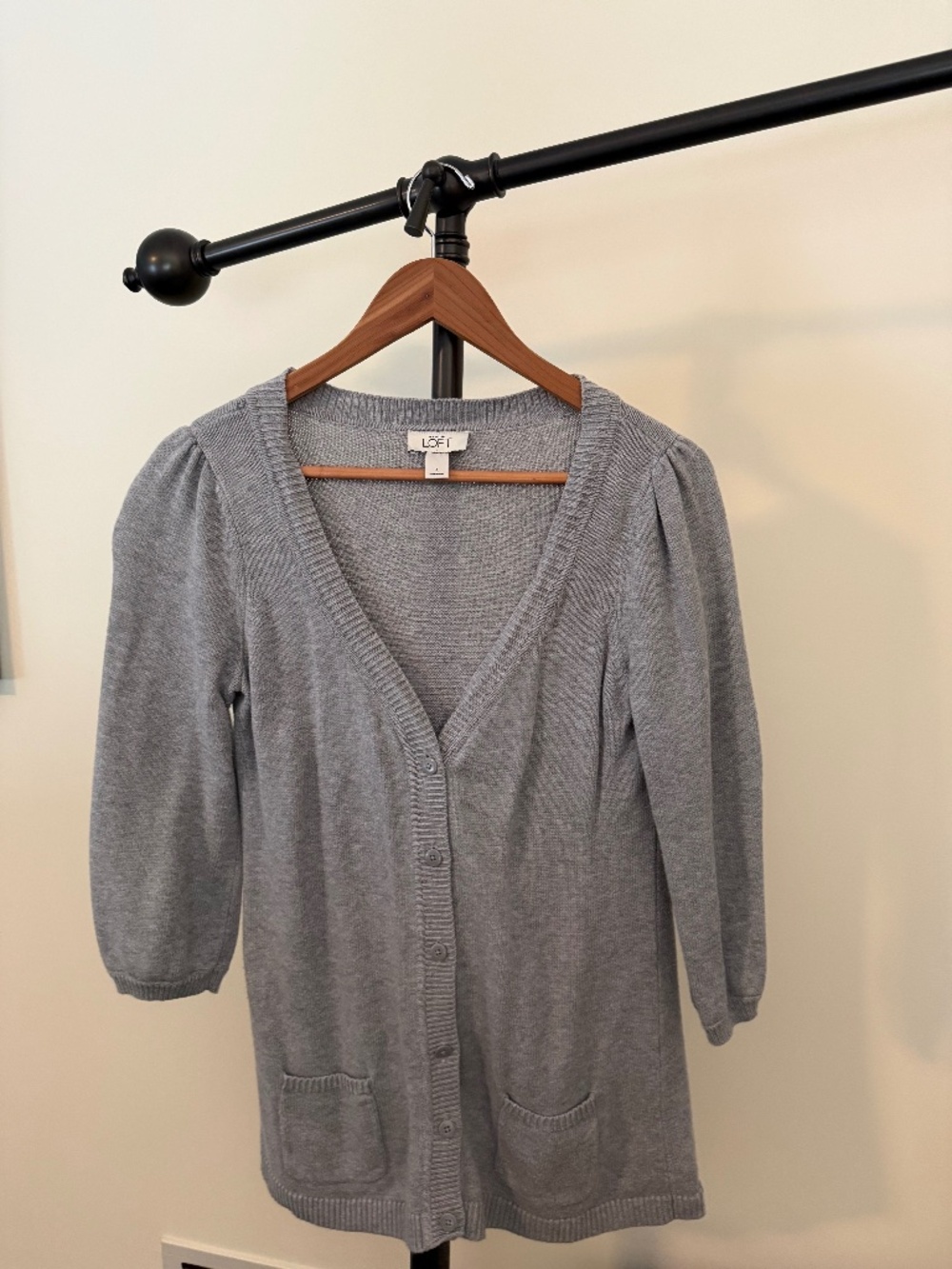 LOFT Light Heather Gray Button Front Cardigan Sweater with Pockets - Size S